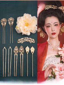Delicate Tassel Hairpin Set Beautiful Silk Flower Hair Accessories Traditional Chinese Hanfu Headwear Full Set for Girls