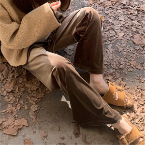 QIAONIAOGE | Brown Versatile Loose Velvet Wide Leg Pants Women Autumn Winter Slimming Drapey Casual Pants Floor Length Commute Style