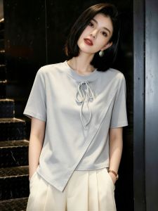 SHUAIYUE | Áo Thun Tay Ngắn Thiết Kế Độc Đáo Kết Hợp Nút Bắt