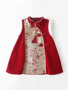 Girls Cheongsam Dress Baby New Year Clothes Red Autumn Winter Outfit Little Girl Trendy Princess Skirt Traditional Chinese Style