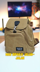 Martinversa TR5 Tas Ransel Backpack Wanita Kanvas slingbag sekolah slingbag - Khaki