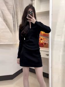 ชุดเดรสยาวแขนยาวทรงเข้ารูปคอสูงครึ่งตัวสำหรับผู้หญิงไซส์ใหญ่ ชุดกระโปรงสั้นเข้ารูปฤดูใบไม้ผลิและฤดูใบไม้ร่วง