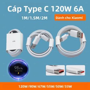 Cáp USB Type C Xiaomi 6A 120W 90W 67W Turbo Sạc Nhanh Cho Mi 15 14 13 Pro 12 Ultra Poco X7 Redmi Note A5 Cá Mập Đen 5 - 1M/1.5M/2M