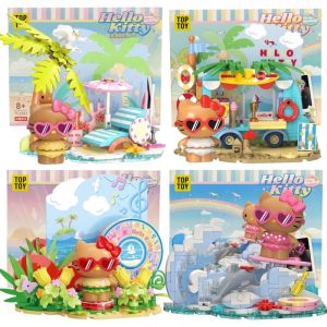 Keeppley | Original Sanrio Building Blocks Hello Kitty Coastal Holiday Series DIY Cartoon Street View Decoration Model Fans Toys Gift