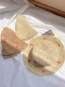 Summer Straw Hat Womens Beach Sunshade Cap Lace Edge Sun Protection Outdoor Travel Knot Hollow Woven Straw Hat Female Model