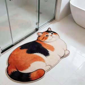 VIKAMA 3D-Printed Kitten-Shaped Doormat Soft and Absorbent Bathroom Doormat Non-Slip Entryway Rug Home Decor