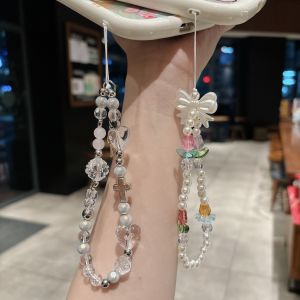 Creative Crystal Womens Phone Chain Bracelet Anti-Lost Wristband High-End Feel DIY Short Rope Hanging Decoration Unique Digital Accessories