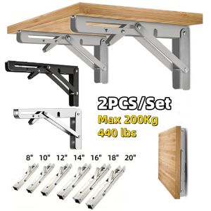 2Pcs Triangle Folding Angle Shelf Bracket Heavy Duty Stainless Steel Collapsible Shelf Bracket for Table Work Bench Wall Mounted