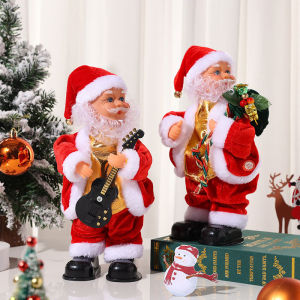 Christmas Electric Musical Hip Dancing Play Guitar Santa Claus Doll Ornament with Music Party Christmas Decoration Gift for Kids