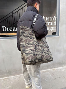 Mossy Camouflage Large Capacity Canvas Single Shoulder Bag Eco-friendly Shopping Travel Fitness Trendy Bag British Style Leisure