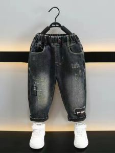 Thickened Fleece Lined Loose Fit Denim Jeans for Boys Autumn Winter New Style Childrens Clothing Warm Casual Cotton Pants