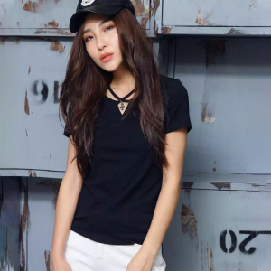 French Style Bubble Sleeve V Neck Short Sleeve T Shirt Women Summer Simple Cotton Shirt Folded Design Sense INS Top