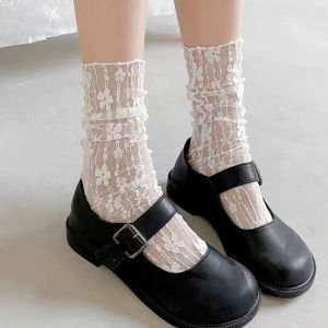 【♡Lovely girls house♡】ถุงเท้าดอกไม้โลลิต้าน่ารักสำหรับผู้หญิงถุงเท้าสีขาวผ้าฝ้ายบางถุงน่อง JK