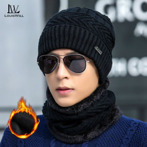 Louiswill Winter Knitted Hats Caps Scarf Knitted Wool Hats Plush Lining Warm Scarf Beanie Wool Hats Cycling Hat with Thick Knitted Cap Scarf for Storm Cold Winter Climbing  Cycling Hiking For Men Women