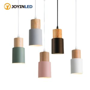 JOYINLED Nordic Real Wood Pendant Lights Multicolor Aluminum Lamp Shade Pendant Lamps for Dining Room Home Lighting Fixture