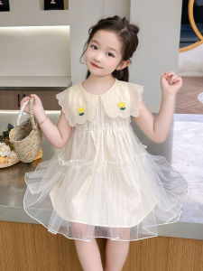 K-style 2024 Summer 5 Girls Children Fashion Cotton Doll Collar Western Style Sleeveless Gauze Dress Dress Princess Dress 4