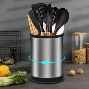 360° Rotating Utensil Holder Stainless Steel Cutlery Drainer Chopstick Spoon Fork Tableware Kitchen Storage Bucket