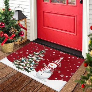 VIKAMA Xmas Front Door Mat Durable Welcome Letter Sweet Treat Print Non Slip Floor Mat For Indoor Outdoor Entry Xmas Decor