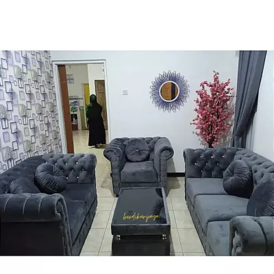 Set sofa chesterfield kancing seribu 321 (kancing mutiara) + meja + 6 bantal bulet