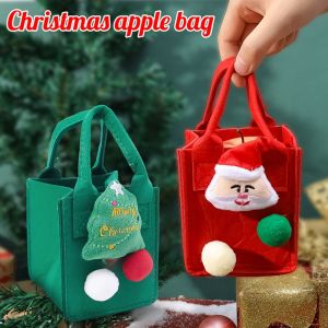 Portable Christmas New Year Decorations for Kids Handbag Gift Bag Santa Claus Candy Bags Holiday Cartoon Apple Bag