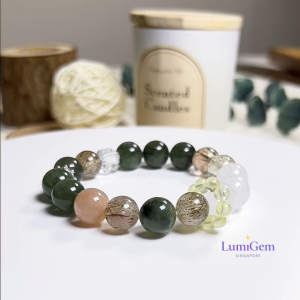 LumiGem Forest Abundance Health Crystal Bracelet - Green Rutilated quartz Super Seven and Phantom Quartz
