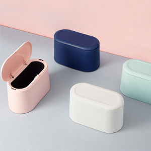 ถังกระดาษโต๊ะสำนักงานถังขยะตั้งโต๊ะพร้อมฝาถังขยะขนาดเล็กสำหรับห้องนอนห้องน้ำกล่องเก็บของสำหรับอาหารสัตว์เลี้ยง