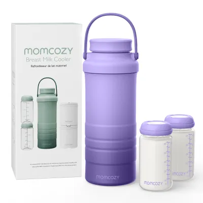 Momcozy 22oz Portable Breast Milk Cooler for Outdoor Life Saver with 360° Total Cooling for 24 Hours Larger Capacity Travel Breastmilk Chiller with 2pcs Baby Bottles for Breastmilk Storage