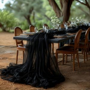 Rèm Cửa Voan Đen Lớn Trang Trí Tiệc Halloween Ma Quái Trang Trí Cửa Tường Và Bàn Sang Trọng Chất Liệu Polyester