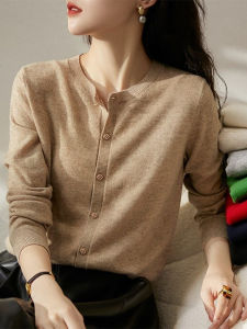 เสื้อคาร์ดิแกนถักแขนยาวผ้าขนสัตว์คุณภาพพรีเมียมสำหรับผู้หญิง เสื้อชั้นในฤดูใบไม้ร่วง สไตล์เกาหลี ปกติ