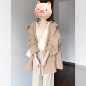 Korean Style Wear Early Autumn Top Mid Length Long Length Asymmetrical Milk Huhu Soft Glutinous Cardigan Sweater Outwear Female Winter Knitwear