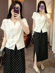 TIANQIANHUI | Áo Thun Satin Cổ V Tay Ngắn Thông Khí Nhẹ Có Khe Chẻ