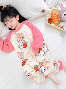 Girls Spring Autumn Romper Sleepwear Velvet Home Warmth Anti-Cold Children Sleeping Bag Home Clothes Long Sleeve round Neck