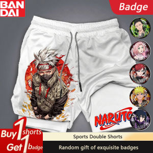 Bandai | Naruto Japanese Anime Sasuke Peripheral Print Double Shorts American Sports Summer Mens Daily Loose Breathable Pants
