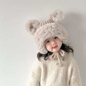 Childrens Hat Winter Cute Boys and Girls Ins Fleece-lined Knitted Plush Ushanka Earflaps Thickened Northeast Cap