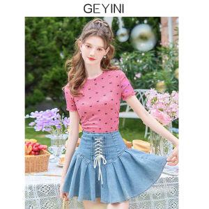 Sweet Style Ice Silk Thin Shoulder Fit Short Sleeve T-Shirt Summer New Arrival Womens Fashionable Base Shirt Butterfly Knot Print