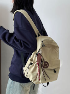 Mini Double Shoulder Bag Commuting Shopping Class Bring Homework Student Travel Nylon Fabric Zipper Closure Pure Color Backpack