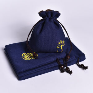 Cotton Linen Natural Surface Jewelry Storage Bag Drawstring Corded Small Cloth Pouch for Buddha Beads Bracelets Walnut