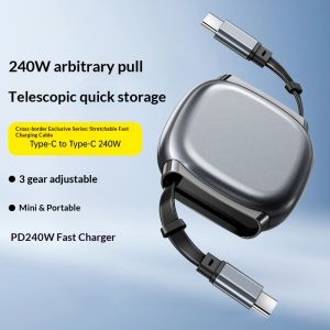 240W 1m Retractable PD Cable Type-C Fast Charger Cord for Laptop iPhone 17 Huawei Pura Samsung Phone