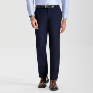 LANGDENG | Easy-to-Care Business Trousers Men Blue Straight