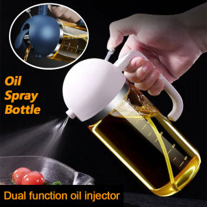 500ml Olive Oil Spray Pouring Bottle Dual-Purpose Cooking Baking Oil Vinegar Mist Sprayer Oil Spray and Pour Oil Two-in-one BBQ Kitchen Oil Dispenser Glass Bottle