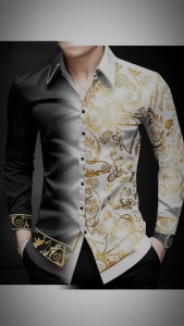 Áo sơ mi áo sơ mi nam dài tay phối họa tiết độc lạ thu hút mọi ánh nhìn - H134