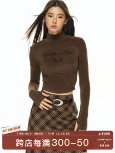 101PASSION Womens Long Sleeve High Neck Base Shirt Slim Fit Inner Wear T-Shirt Korean Style Commute Creative Pattern