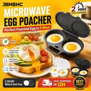 JBMBHC 2 Hole Microwave Egg Boiler Non-Stick Oil-Free Healthy Breakfast Tool Easy Clean Plastic Egg Poacher Mold For Dorm Office Kitchenware Heat Resistant Up To 160C