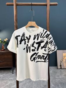 Mens Short Sleeve T-Shirt Summer Casual Loose Fit Cotton Antibacterial Print round Neck Fashionable Streetwear Five-Quarter Sleeve