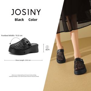 Josiny | Thick Sole Breathable Braided Toe Half Slippers