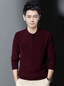 ROMON | Red Pure Wool Long Sleeve Polo Shirt For Men Winter Fashion City Style Knitted Sweater Chinese New Year Dragon Year Celebration