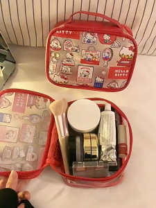 Just Star Cartoon PVC Transparent KT Cosmetic Bag Portable Large Capacity Waterproof Skin Care Storage Bag Travel Portable Storage