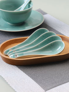 Rongchun Small Ceramic Soup Spoon Home Use Dining Utensil Porcelain Soup Spoon Chinese Style Tableware for Eating And Drinking Soup