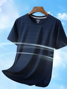 เสื้อยืดแขนสั้นผ้าไหมคริสตัลแห้งเร็วสำหรับผู้ชาย ฤดูร้อน ออกกำลังกาย ซับ�่าย ชุดกีฬา คอตั้ง ปกติ เส้นใยโพลีเอสเตอร์