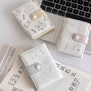 Cute Bear Print PU Leather Wallet Womens Multi-Card Slot Coin Purse Student Fashionable Compact Horizontal Shape Soft Surface